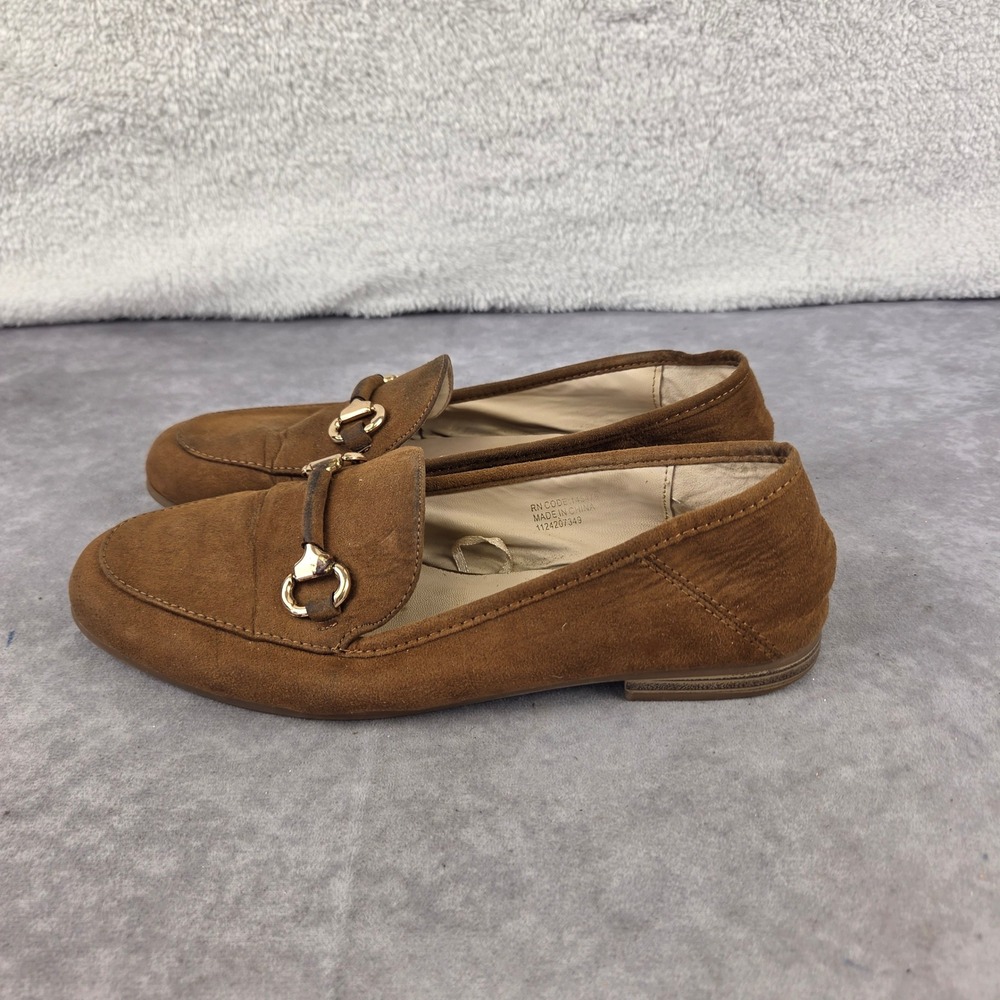 Primark Brown Faux Suede Horsebit Loafers Gold Hardware Flat Shoes USA 6 EUR 37